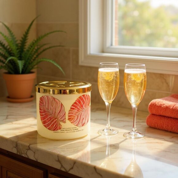 Bath & body work PINK PINEAPPLE SUNRISE Large 3-Wick Candle New - Picture 3 of 4